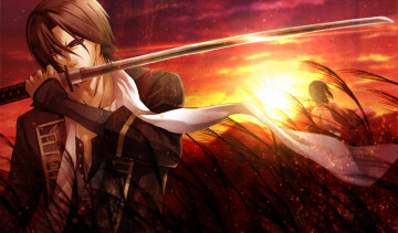 Картинка аниме hakuouki меч закат самурай
