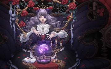 Картинка аниме магия +колдовство +halloween цветы череп девушка