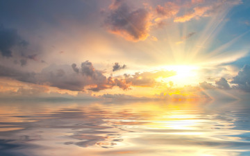 Картинка природа восходы закаты облака горизонт рассвет лучи солнце небо море