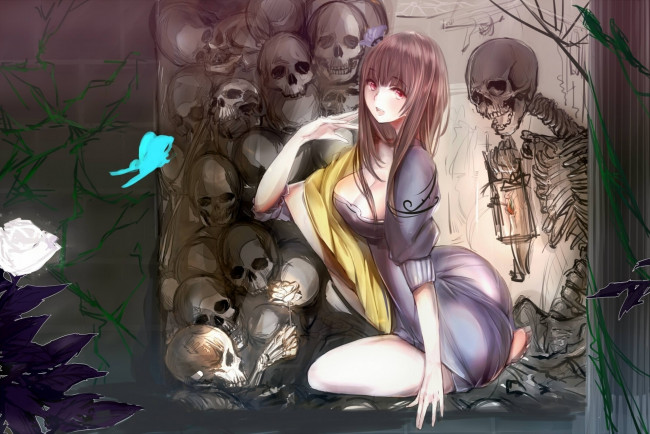 Обои картинки фото аниме, unknown,  другое, девушка, скелет