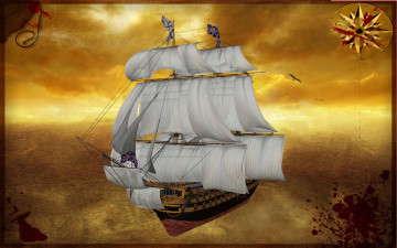 Картинка корабли рисованные облака чайки парусник