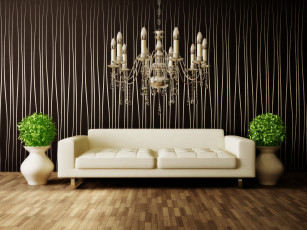 Картинка 3д+графика реализм+ realism вазы цветы люстра интерьер модерн interior room диван