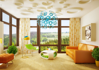 Картинка 3д+графика реализм+ realism комната цветы гостиная интерьер мебель modern interior room вазы