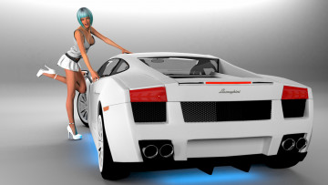 Картинка 3д+графика люди-авто мото+ people-+car+ +moto девушка автомобиль фон взгляд