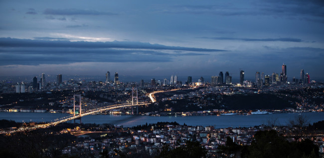 Обои картинки фото города, стамбул , турция, огни, ночь, мост