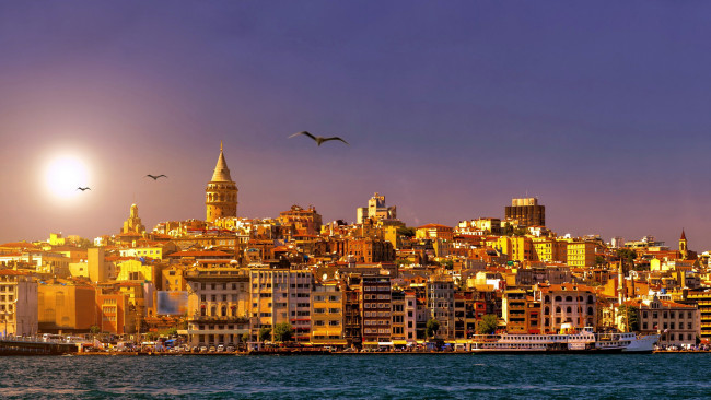 Обои картинки фото города, стамбул , турция, закат