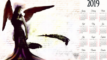 Картинка календари фэнтези крылья calendar женщина надпись слово перо девушка 2019