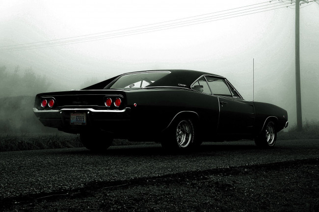 Обои картинки фото dodge charger, автомобили, dodge, черный, дорога, туман