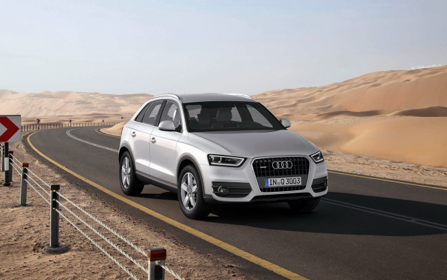 Обои картинки фото audi q3, автомобили, audi, белый, дорога, пустыня