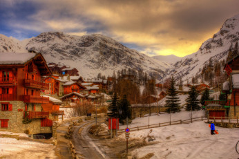Картинка alps france города пейзажи дорога альпы здания зима дома горы