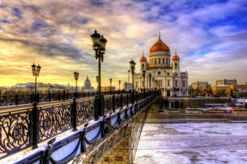 Картинка храм христа спасителя города москва россия мост