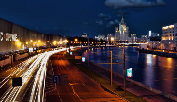 Картинка города москва россия дорога огни москва-река