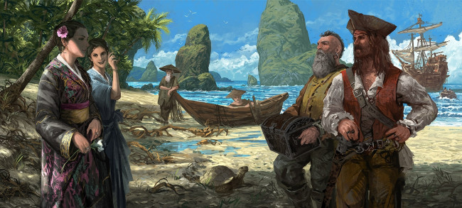 Обои картинки фото anthony, wolff, рисованные, пираты, корабль, лодка