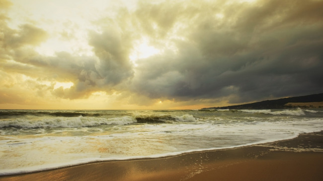 Обои картинки фото природа, моря, океаны, побережье, волны, закат