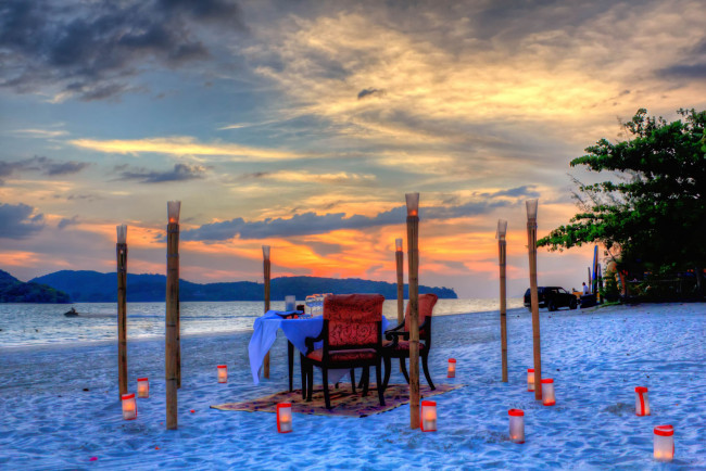 Обои картинки фото malaysia, природа, побережье, пляж, море, песок, свечи, романтика