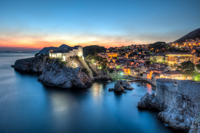 Обои картинки фото dubrovnik, croatia, города, дубровник, хорватия, море, закат, пейзаж, панорама, побережье