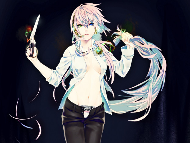 Обои картинки фото аниме, vocaloid, волосы, ножницы, наушника, рубашка