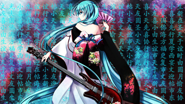 Обои картинки фото аниме, vocaloid, гитара, кимоно