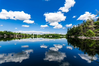 Картинка природа реки озера отражение облака деревья река
