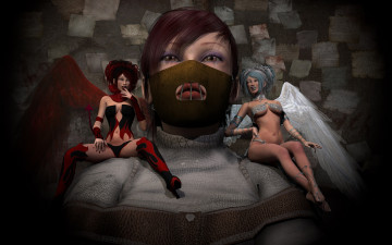 Картинка 3д+графика фантазия+ fantasy взгляд девушка демон ангел