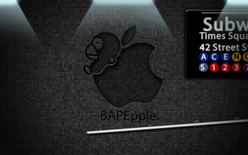 Картинка компьютеры apple поручень стена мозаика яблоко логотип обезьяна