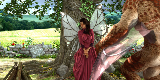 Обои картинки фото 3д графика, эльфы , elves, эльфийка, взгляд, дерево, крылья