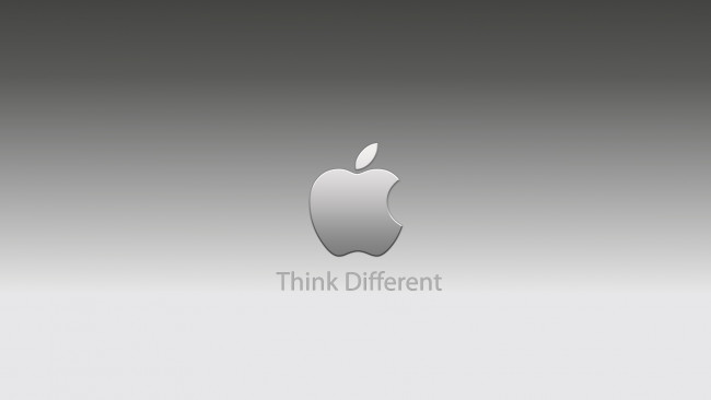 Обои картинки фото компьютеры, apple, слоган, девиз, надпись, логотип, яблоко, серый, фон