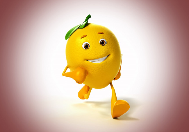 Обои картинки фото 3д графика, юмор , humor, лимон, background, lemon, 3d, улыбка, походка, фон, smile, walk