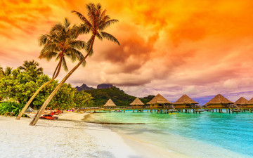 Картинка природа тропики sea beach sunset sand tropical paradise shore пальмы песок берег закат пляж море