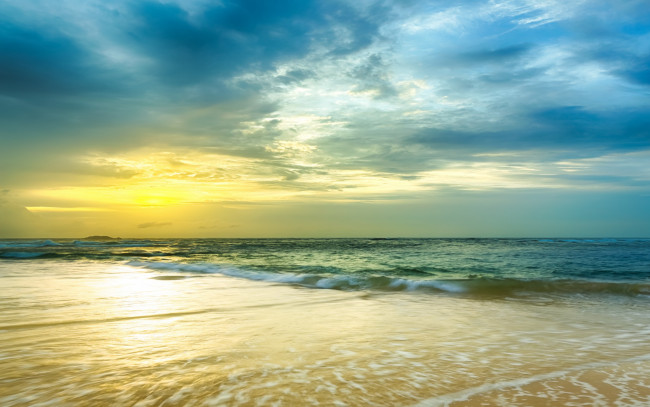 Обои картинки фото природа, восходы, закаты, закат, море, sand, wave, sunset, sea, beach