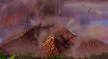 обоя рисованное, природа, извержение, камни, вулкан