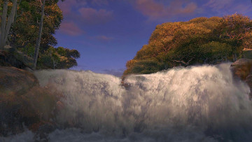 Картинка рисованное природа деревья водопад