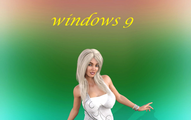 Обои картинки фото компьютеры, windows 9, фон, логотип, взгляд, девушка