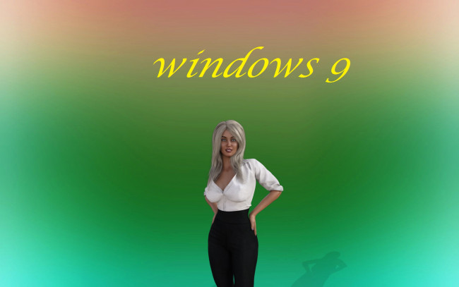 Обои картинки фото компьютеры, windows 9, взгляд, девушка, фон, логотип