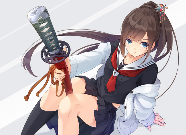 Обои картинки фото аниме, оружие,  техника,  технологии, девушка