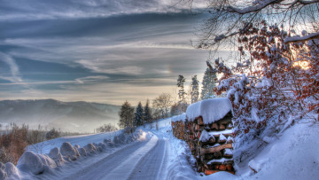 Картинка природа дороги зима дрова