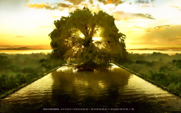 обоя календари, кино,  мультфильмы, водоем, дерево, природа, растение, calendar, 2019