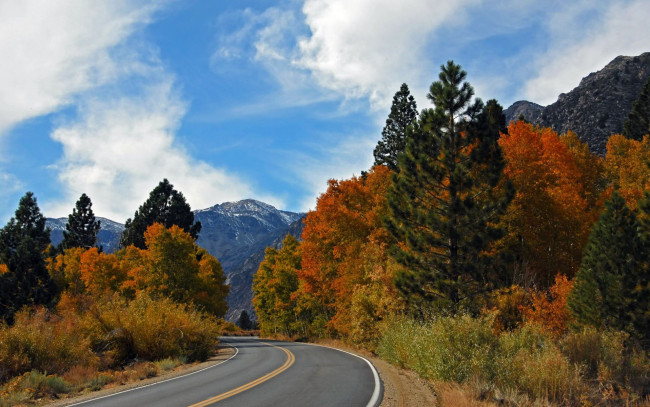 Обои картинки фото природа, дороги, горы, осень, деревья