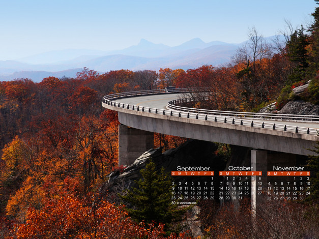 Обои картинки фото календари, города, дорога, мост, осень