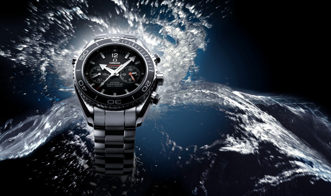 Обои картинки фото бренды, omega, часы, вода