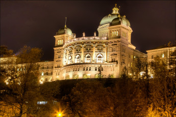 Картинка bundeshaus+bern+switzerland города берн+ швейцария огни парламент ночь