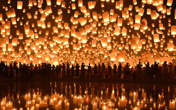 обоя разное, - другое, loi, krathong, festival, thailand, ночь, floating, lanterns, фонарики, праздник