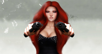 Картинка 3д+графика фантазия+ fantasy пистолеты рендеринг взгляд лицо девушка волосы