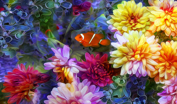 Картинка разное компьютерный+дизайн коллаж цветы линии лепестки рыбка