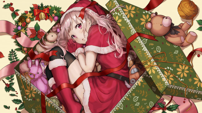 Обои картинки фото аниме, зима,  новый год,  рождество, фон, взгляд, девушка