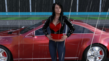 Картинка 3д+графика люди-авто мото+ people-+car+ +moto фон девушка взгляд