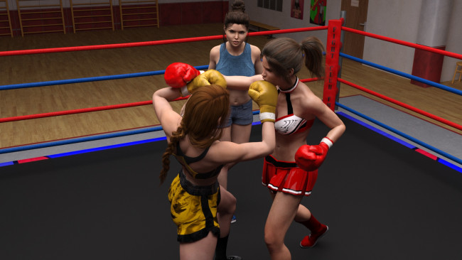 Обои картинки фото 3д графика, спорт , sport, бокс, взгляд, девушки, ринг, фон