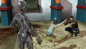 Картинка 3д+графика фантазия+ fantasy фон взгляд девушка ребенок мужчина робот