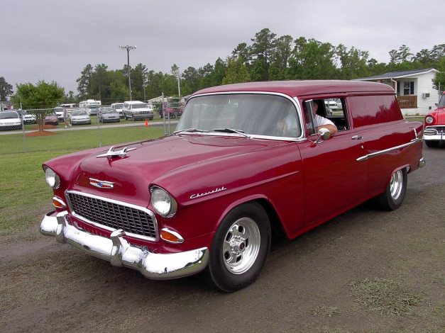 Обои картинки фото 1955, chevrolet, panel, wagon, classic, автомобили, выставки, уличные, фото