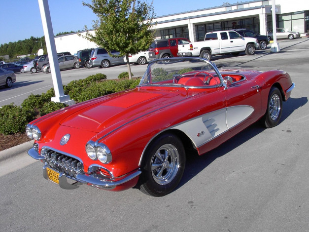 Обои картинки фото 1958, chevrolet, corvette, classic, 02, автомобили, выставки, уличные, фото